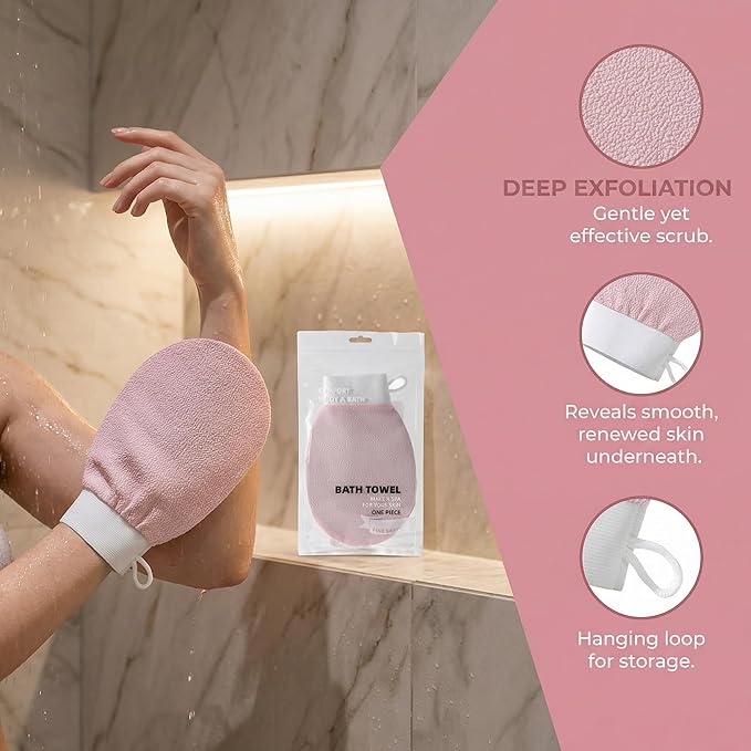 Premium Exfoliating Glove - Mitt for Deep Dead Skin Removal, Self Tan Prep & Keratosis Pilaris Treatment - 100% Vegan Viscose Body Scrubber Pink 2pcs