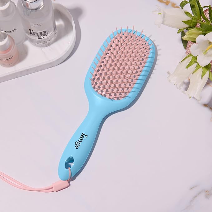 L'ANGE HAIR Detangling Vented Brush | Flexible Bristles for Wet or Dry Hair | Gentle Glide to Reduce Breakage | Ergonomic Shower Brush | Great for All Hair Types & Sensitive Scalps (Blue)