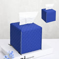 HOMOTEK 2 Pack Tissue Box Cover, Square PU Leather Tissue Holder, Decorative Facial Tissue Cube Paper Organizer Dispenser for Bathroom, Night Stands, Desk, Car 5X5X5'' - Rattan Weave,Blue