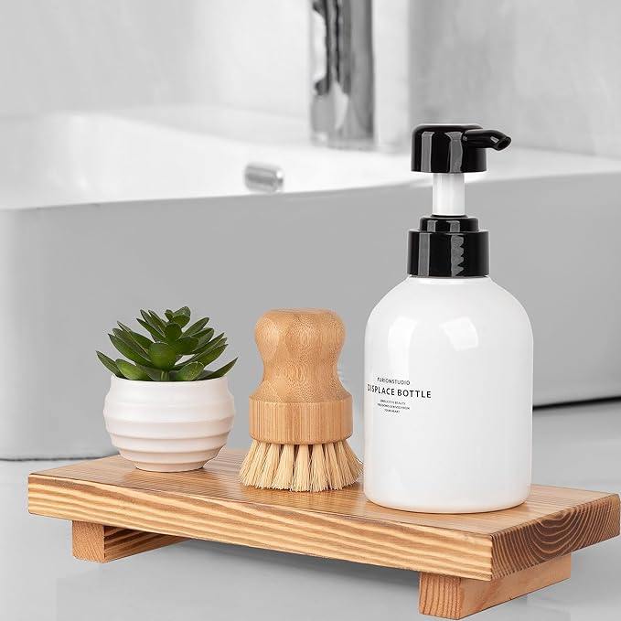 Bathroom Tray Wood Riser Kitchen Decor Soap Holder, 10" x 4.5" Brown