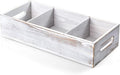 14 Inch Farmhouse White Bathroom Basket with Removable Dividers - 3 Comparments Wood Toilet Paper Basket for Back of Toilet Tank Topper - White Storage Organizer for Bathroom Pantry Organization