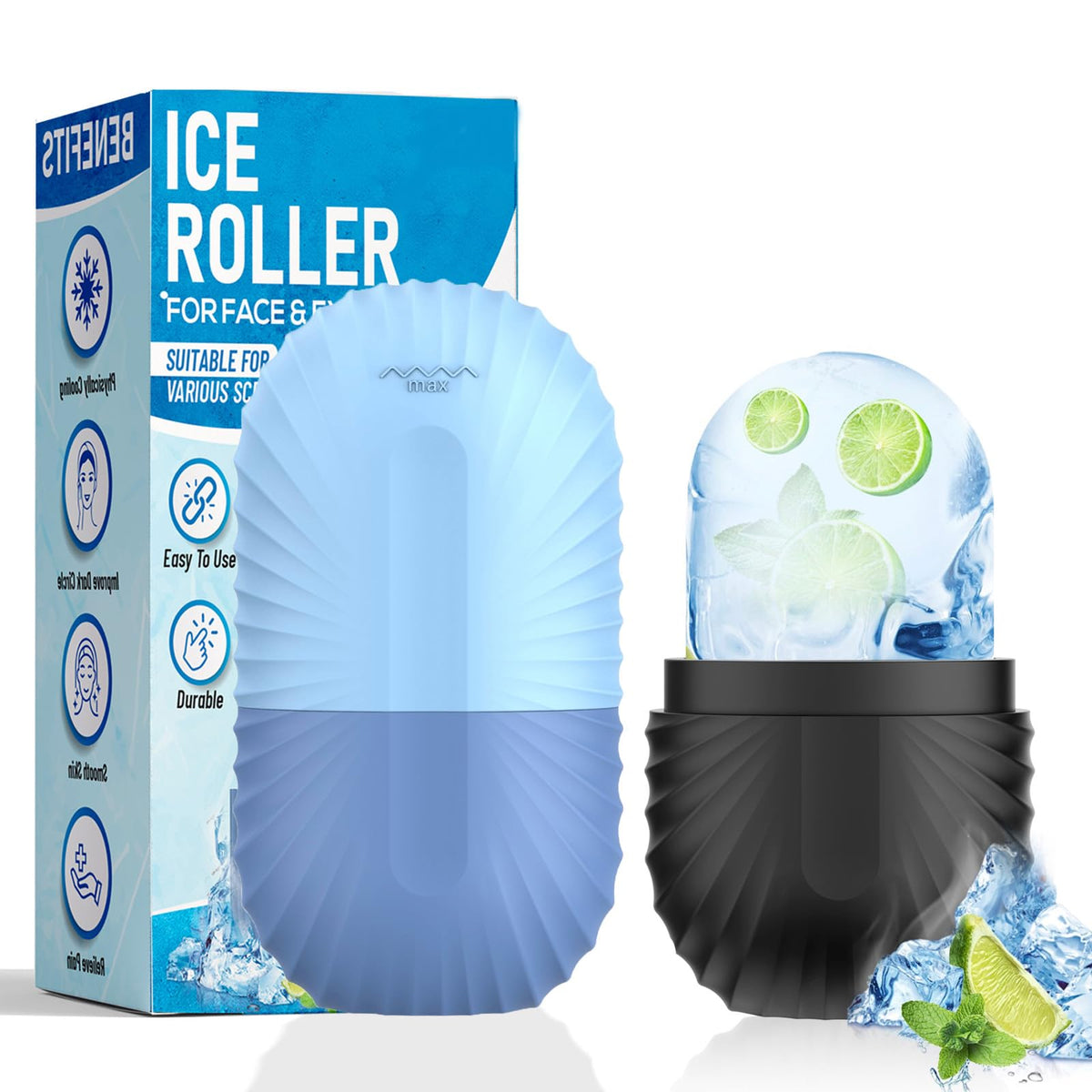 Ice Roller for Face and Eye, Silicone Ice Facial Roller Ice Holder, Face Ice Mold Skin Care, Face Icers Reusable Ice Cube Roller for Shrink Pores Anti Wrinkle Reduce Puffiness, Green
