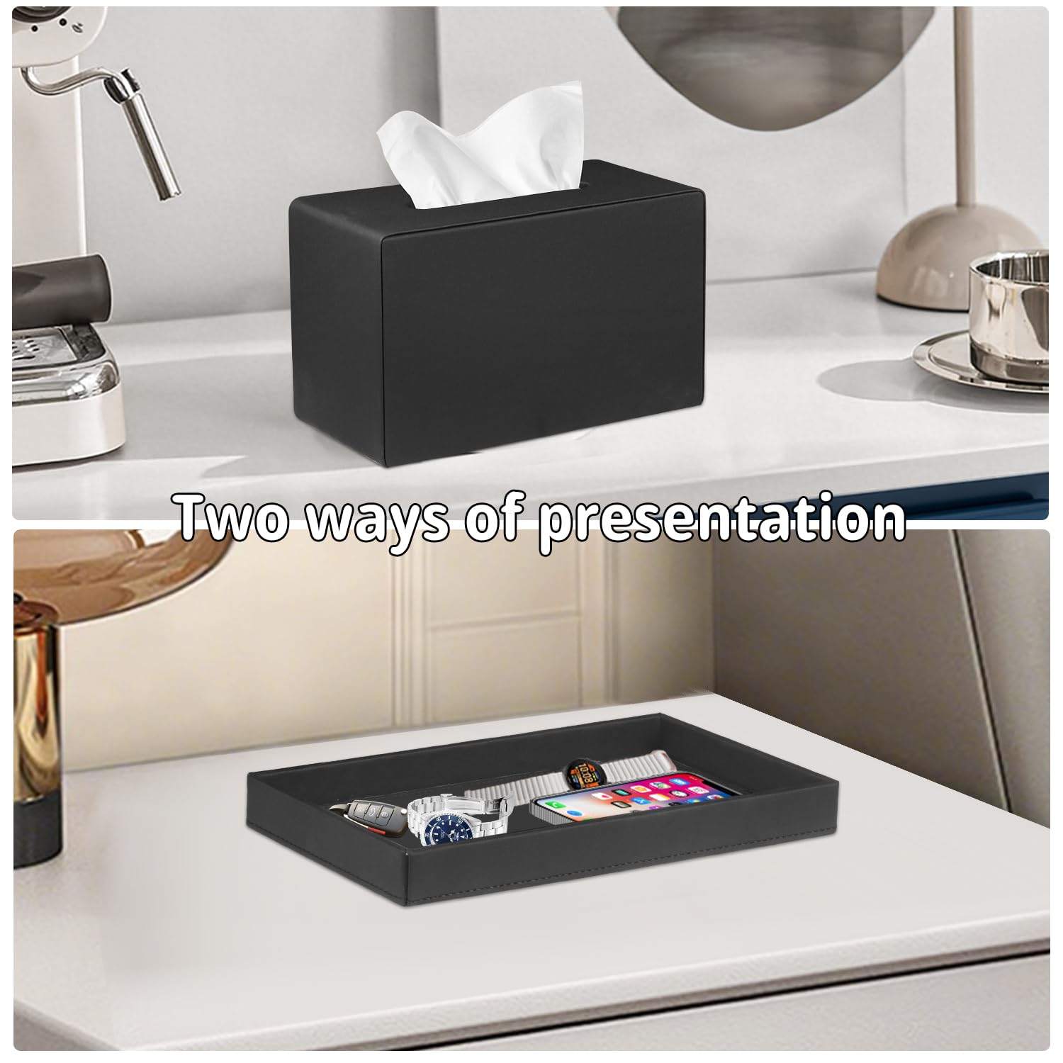 Extra Large Tissue Box Cover with Storage Tray,Rectangle Tissue Box Holder