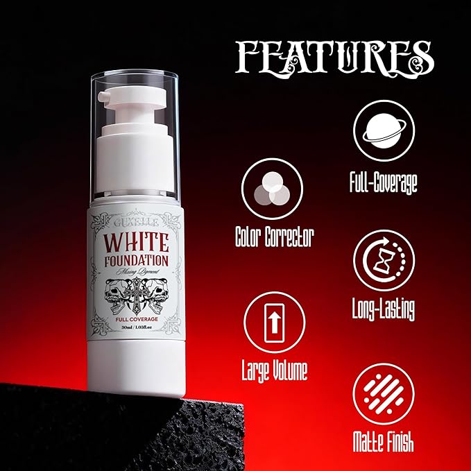Guxelle White Liquid Foundation, Waterproof Full Coverage Foundation Mixer, White Base with Makeup Mixing Palette for Goths SFX & Daily Makeup.