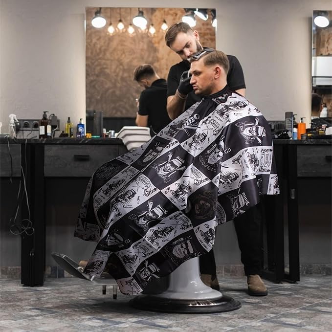 Waterproof Barber Cape with Adjustable Snap Closure - 64"x56" Professional Hair Cutting Cape for Stylists (Black)