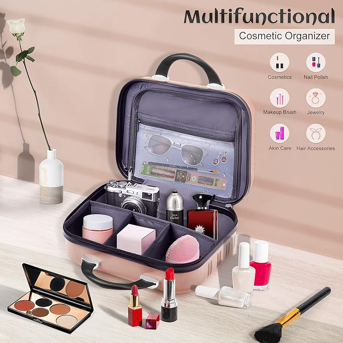 JZRTravel 14 inch Hard Shell Makeup Train Case Portable PC ABS Mini Suitcase for Organizer Cosmetics Makeup Brushes Toiletry