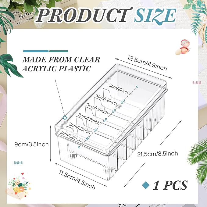 1 Pcs 8.5 x 4.9 x 3.5 Inch Large Capacity Acrylic Lash Extension Cart Organizers and Storage 6 Divided Eyelash Extension Supply Storage Box Clear Eyelash Cart with Lid Technician Lash Techs