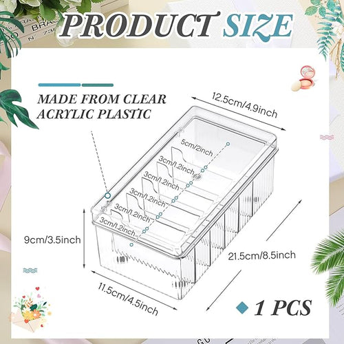 1 Pcs 8.5 x 4.9 x 3.5 Inch Large Capacity Acrylic Lash Extension Cart Organizers and Storage 6 Divided Eyelash Extension Supply Storage Box Clear Eyelash Cart with Lid Technician Lash Techs