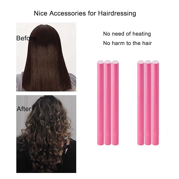 Beyoslf Flexible Curling Rods, 30Pcs Twist Foam Rollers for Long and Short Hair, No Heat Bendy Curlers, Pink