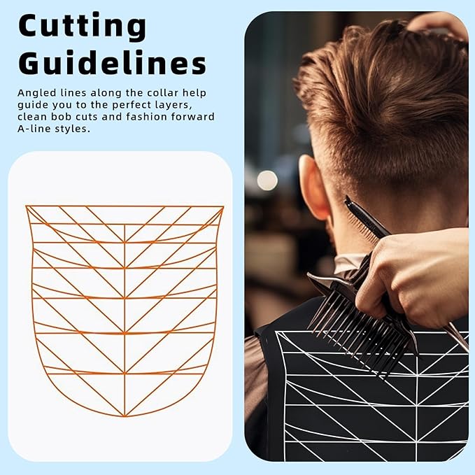 RENKESE Professional Hair Cutting Cape with Geometric Grid Pattern, Longer Silicone Waterproof Cutting Mat,Neck Guide (Black)