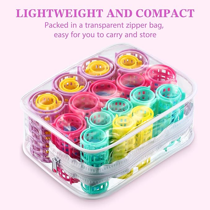 30 Pieces Plastic Hair Rollers - Self-Grip Curlers in 5 Sizes, No Heat Required for DIY Hair Styling and Salon Use