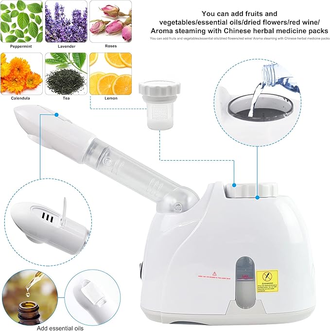YOKYAK Facial Steamers with 360 Rotatable Sprayer, Face Steamer for Facial Deep Cleaning, Hot Mist Humidifier for Face Spa Sinuses Moisturizing, Home or Salon Use