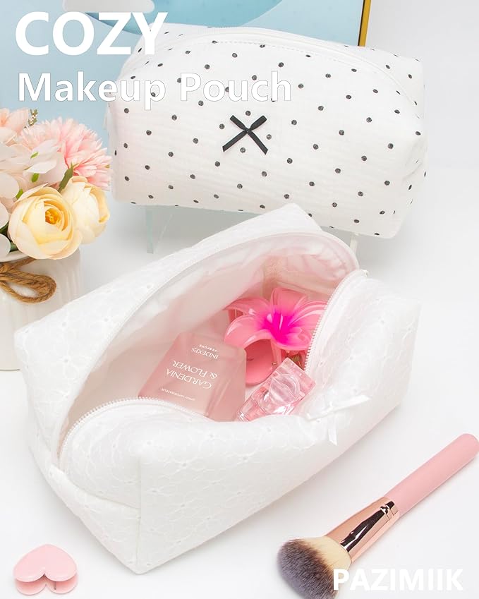 PAZIMIIK Cozy Makeup Bag for Women,Zipper Cosmetic Pouch,Embroidery Floral
