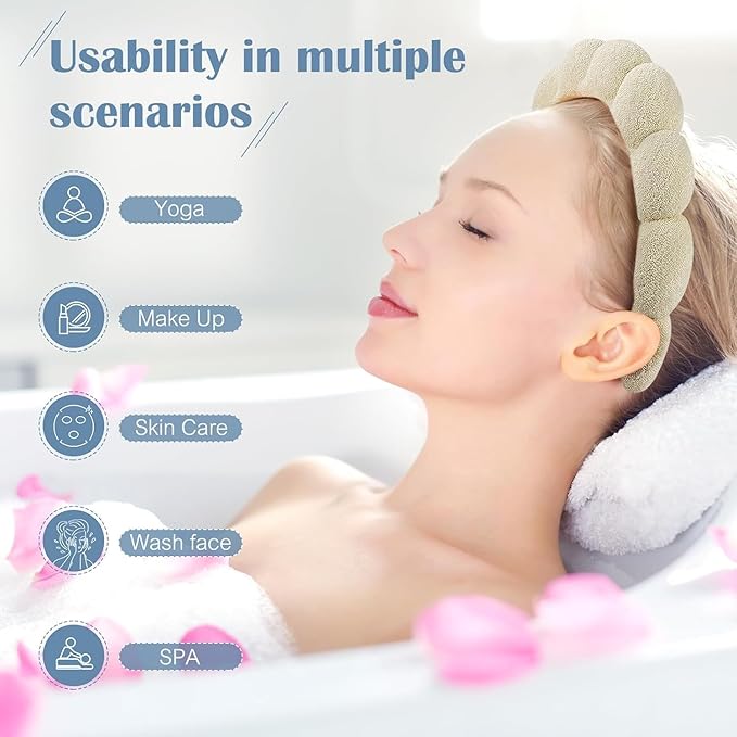 Ztomine Skincare Headband, Set of 2 - Terry Cloth Face Wash Headband Combo Pack - Puffy Makeup Headbands for Face Washing, Mask (beige + black)