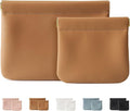 MEIBOOCH 2 Pack Small Makeup Bag for Women, New Organosilicon Super Fiber PU Leather Mini Cosmetic Bag for Travel, Coin Purse Organizer Storage Pouch (Brown)