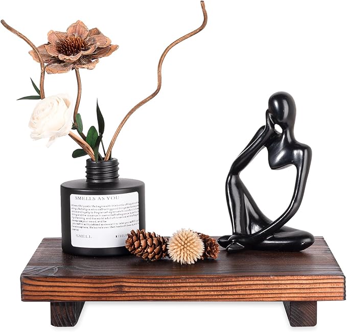 Bathroom Tray Wood Riser Kitchen Decor Soap Holder, 9" x 6" Dark Brown