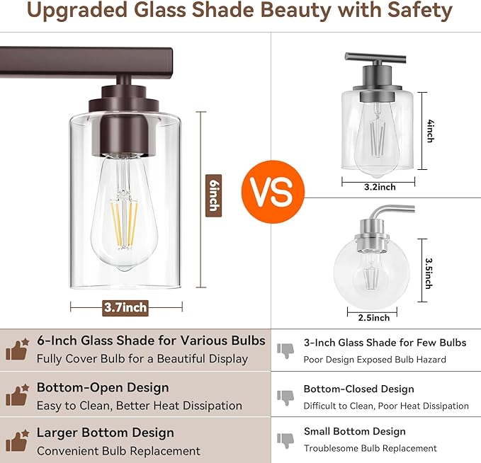 VerRon 19" Brown Modern Vanity Lights Over Mirror with Clear Glass Shades