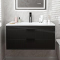 36 Inches Modern MDF Bathroom Vanity with Sink, Wall Mounted Floating Cabinets w/Double Drawers, Black Handles, White Resin Sink Combo Set (Black, 36")
