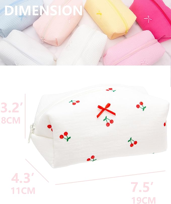 PAZIMIIK Cozy Makeup Bag for Women,Zipper Cosmetic Pouch,Gauze Cherry