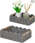CubesLand Scalloped Edge Decor Baskets for Home, Living Room, Toilet Paper Storage Basket for Over Toilet Tank Top, Storage Shelf, Cute Small Paper Rope Baskets Both Storage&Decor, Set 2 Grey