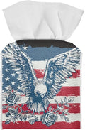 American Flag Eagle Tissue Box Holder Waterproof PU Leather Square Modern Tissue Box Cover with Metal Button Napkin Holder for Home Office Car
