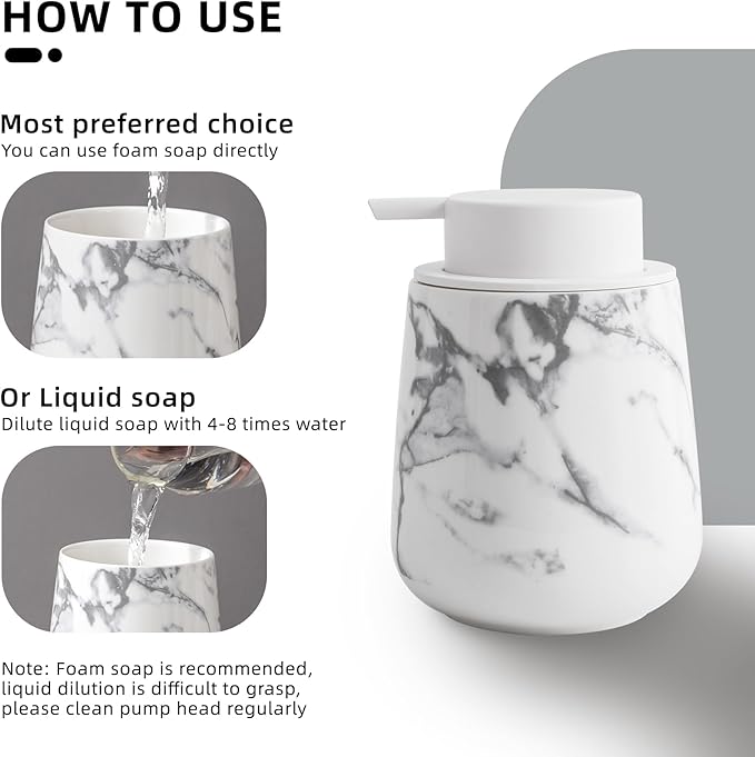 Agyiuns soap Dispenser Ceramic foaming soap Dispenser with Easy-to-Press Pump for Bathroom 12 oz refillable Liquid Hand soap Dispenser for Hand sanitizers, lotions
