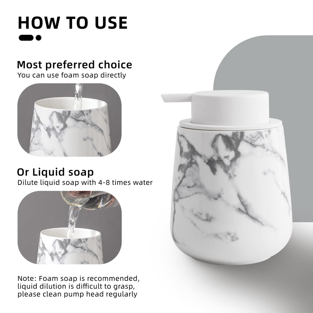 Agyiuns soap Dispenser Ceramic foaming soap Dispenser with Easy-to-Press Pump for Bathroom 12 oz refillable Liquid Hand soap Dispenser for Hand sanitizers, lotions