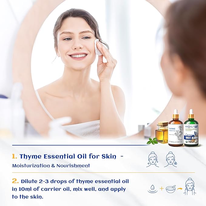 HIQILI Thyme Essential Oil for Skin Flare Care, DIY Spray, Diffuser