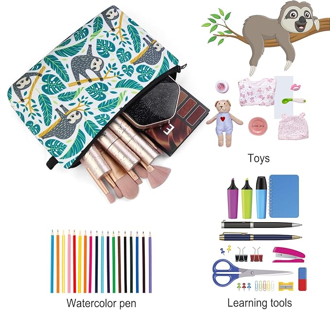 MAGEFY Small Makeup Bag Waterproof Cosmetic Bag Portable Travel Makeup Bags with Zipper Lightweight Makeup Pouch (1 pack, 0172 sloth gifts)