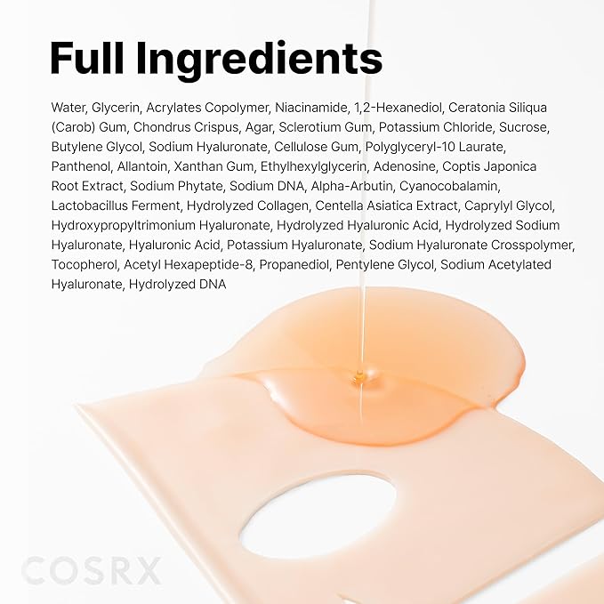 COSRX 5 PDRN Hyaluronic Acid Vital Hydrating Hydrogel Mask, Overnight Hydrogel Face Mask for Glass Glow Skin & Firming with Salmon DNA, Centella PDRN, Travel Essential, Korean Skin Care (34g x 3ea)