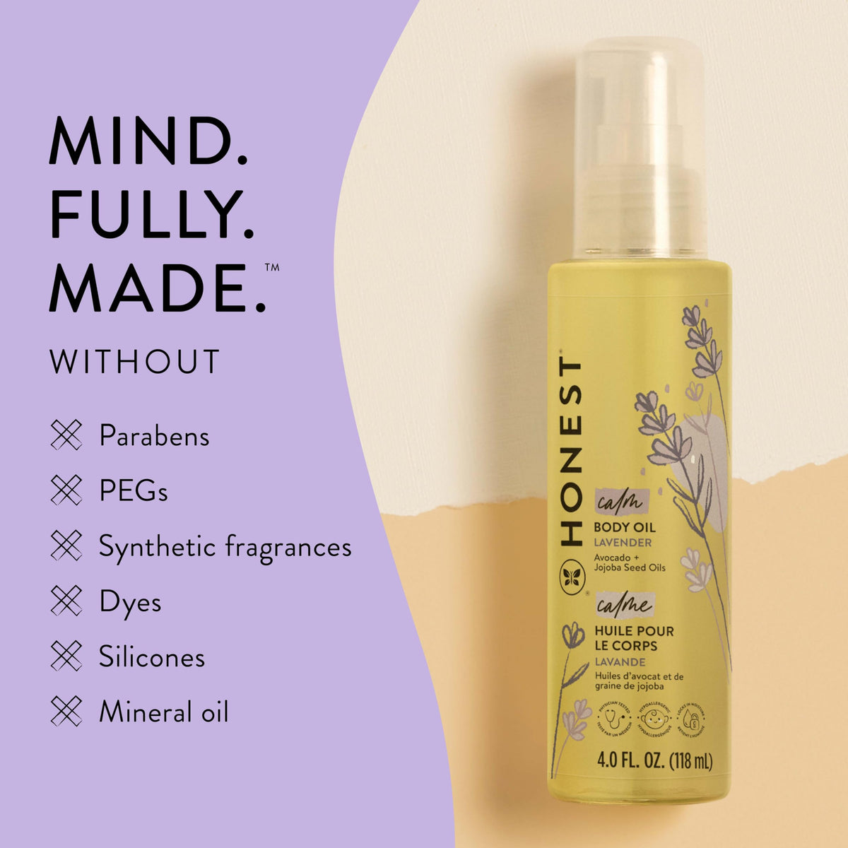 The Honest Company Body Oil, Hypoallergenic, Lavender Infused, 4.0 fl oz