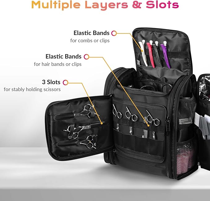 BYOOTIQUE Hairdresser Makeup Artist Travel Bag, Suitable for Barber Styling Tools Curling Iron Straightener Salon Shop, Black