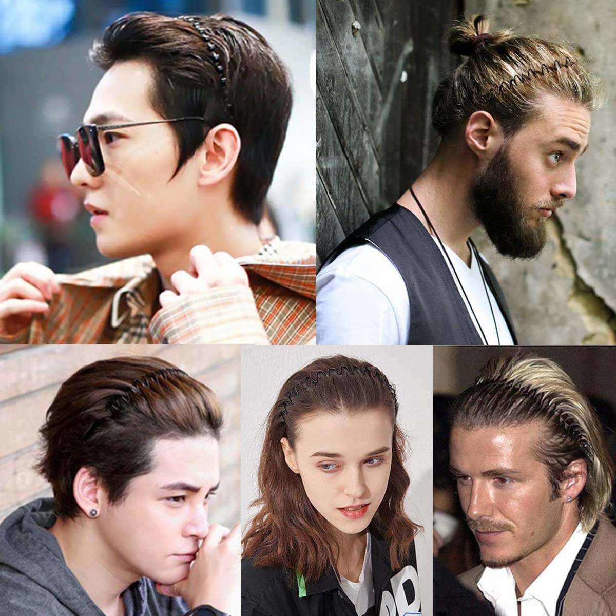 Metal Headband for Men, Zigzag Wire with Teeth, Non-Slip Adjustable 6 Pack