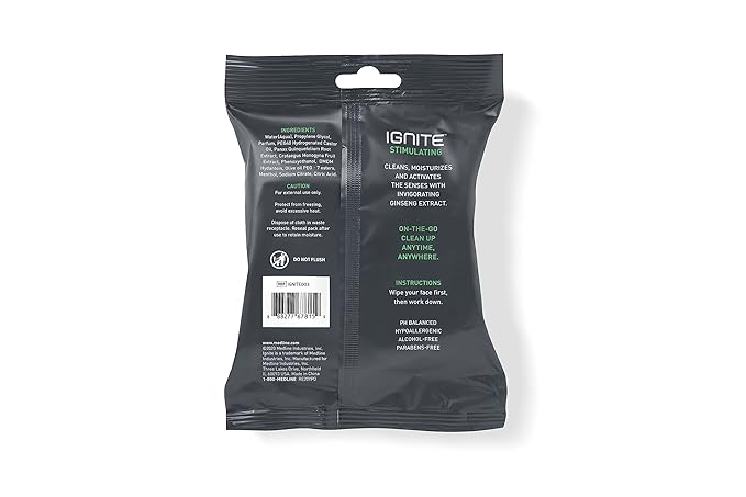 Ignite Mens Body Wet Wipes, Extra Thick 8" x 8" Shower Wipes, Stimulating Scent, 10 Count (Pack of 3)