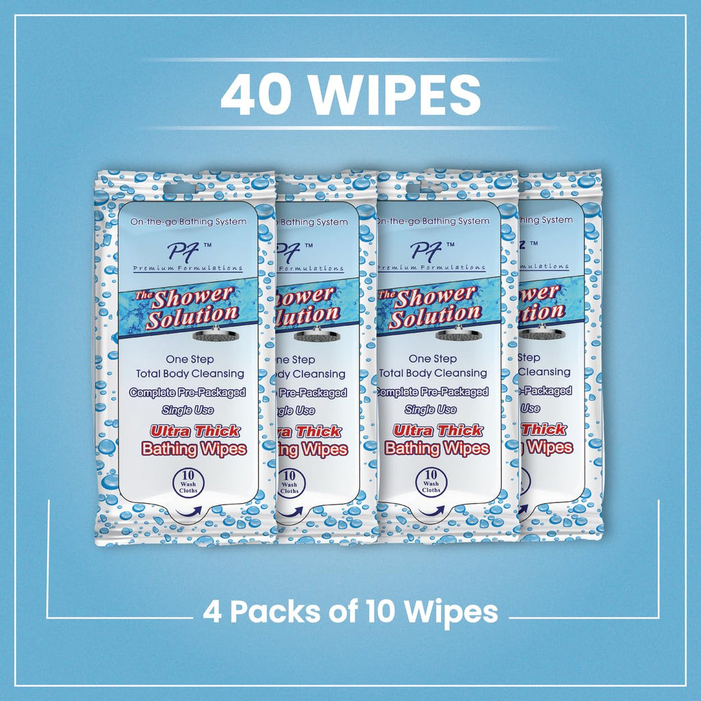 Premium Formulations Shower Solutions - Adult Bathing Wipes, Extra Large and Extra Thick (40 wipes (4 Pack))