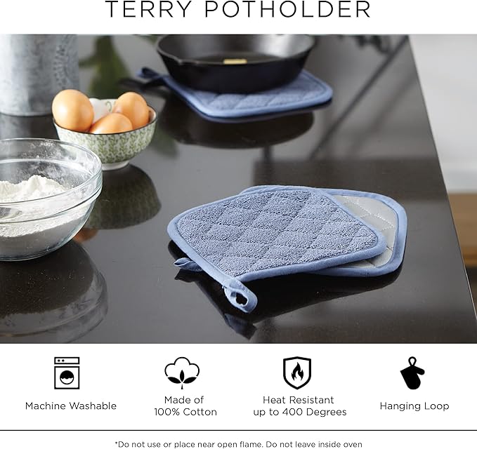 DII Basic Terry Collection Quilted 100% Cotton, Potholder, Mustard, 3 Piece