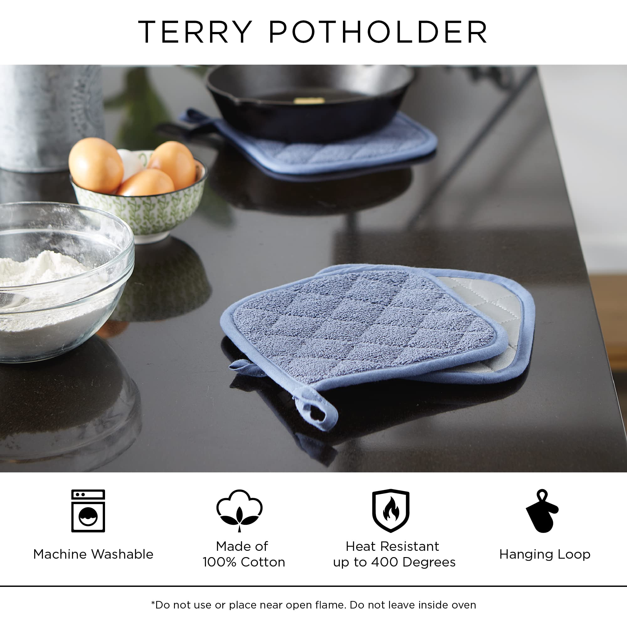 DII Basic Terry Collection Quilted 100% Cotton, Potholder, Wine, 3 Piece