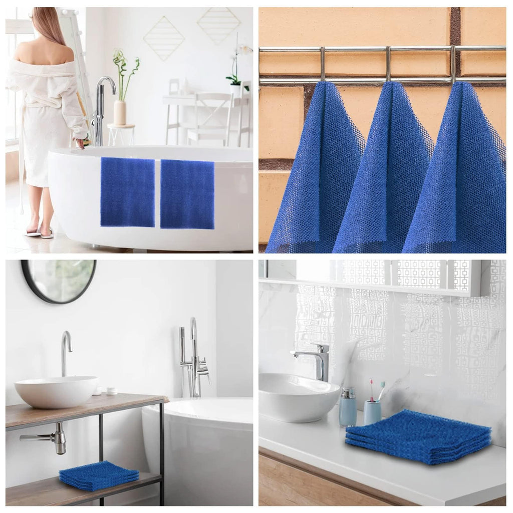 UJFQBH 3 Pieces African Bath Sponge African Net Long Net Bath Sponge Exfoliating Shower Body Scrubber Back Scrubber Skin Smoother,Great for Daily Use (Blue)