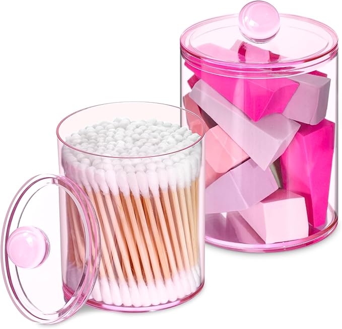 2 Pcs Acrylic Qtip Holder, Cotton Ball Holder Jars with Lids