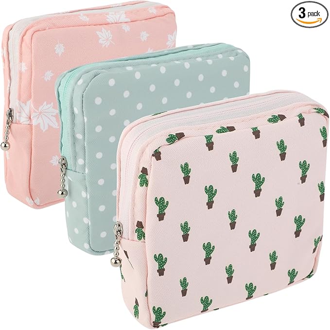 3Pcs Period Bag Sanitary Napkin Storage Bag, Portable Menstrual Cup Pouch Period Bags for Teen Girls, Tampons Holder, Pad Bag, Feminine Care for Purse with Zipper
