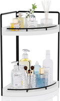 CeleVista Corner Bathroom Counter Organizer, 2 Tier Wood Vanity Storage, Waterproof Skincare Shelf for Kitchen & Toiletries Decor, Dresser (White-2 Tier)