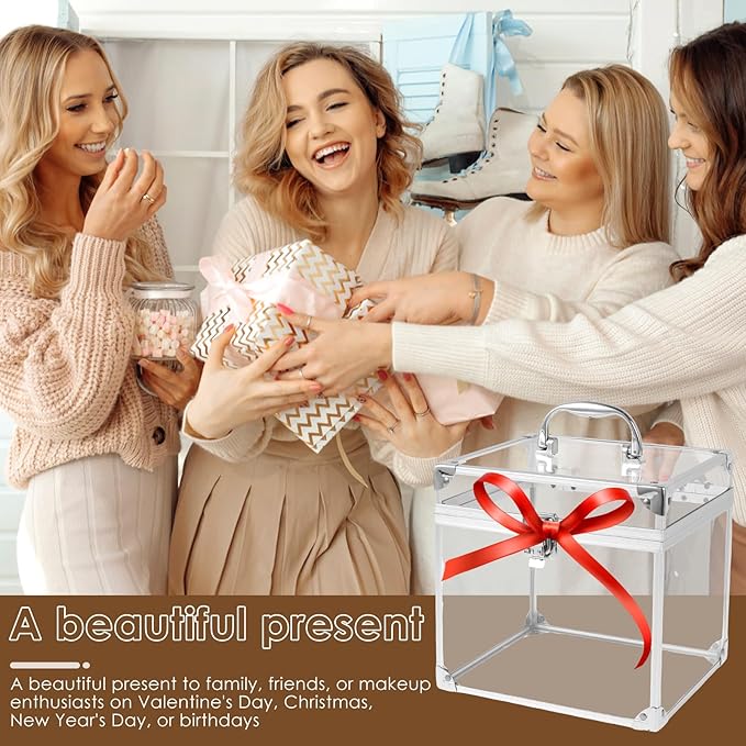Fizocosisto Makeup Box,Clear Cosmetic Case with Latches and Handle Large Capacity Toiletry Organizer Box Travel Makeup Tools for Vanity Bathroom Counter Dresser(silver)