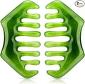 Geiserailie 2 Pcs Jade Combs Esthetician Supplies Massage Stone Hair Gua Sha Scraping Scalp Comb Facial Massage Tool Handheld Head Tools Head Caring Therapy Mother's Day for Women(Dark Green Style)