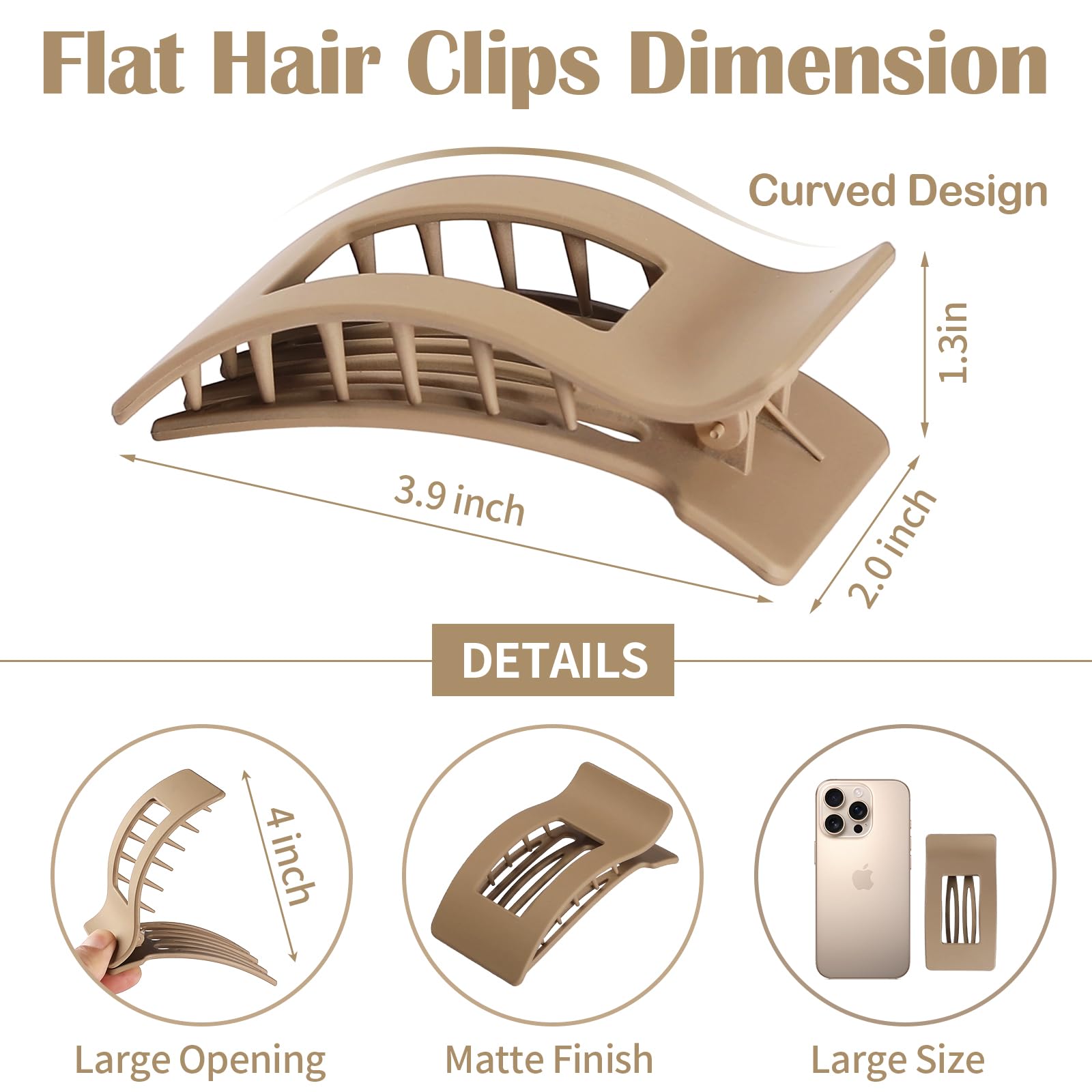 8 Pcs Large Flat Hair Clips for Women, Non-slip Big Square Matte Hair Claw Clips