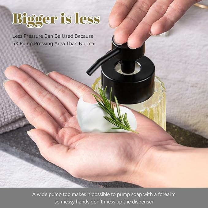 Easy Tang Glass Foaming Soap Dispenser with Black Pump, 12 OZ Vintage-Inspired Modern Glass Refillable Bottle, Hand Soap for Bathroom Countertop and Kitchen