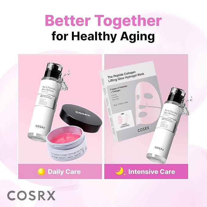 COSRX Pink Peptides Collagen Hydrogel Eye Patch for Puffy Eyes, Cooling & Firming Under Eye Patches with 4-Peptide & Caffeine (60), Depuffing Gel Eye Mask, Korean Skin Care