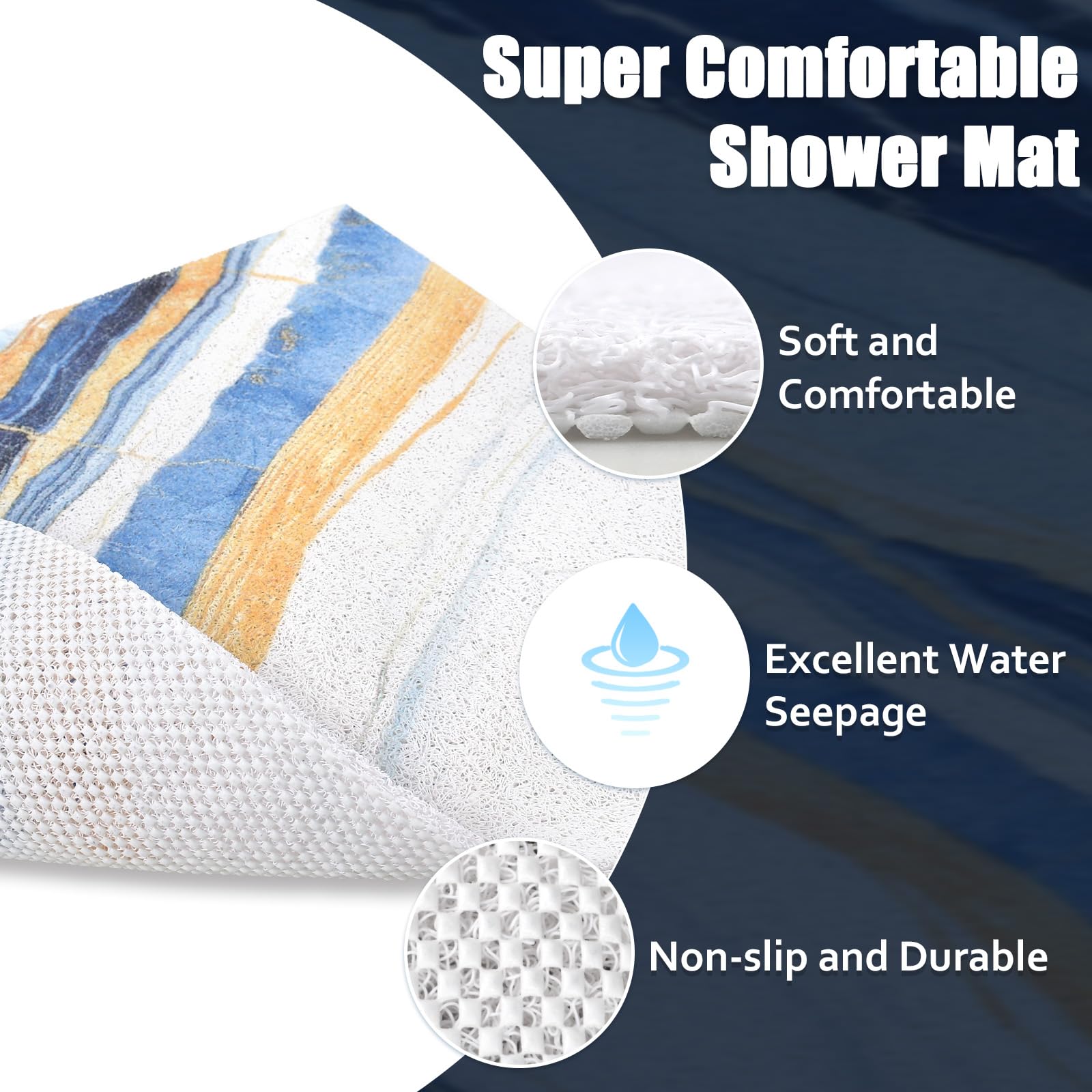 Shower Mat Non Slip: 36x36 Inch Soft and Comfortable Large Shower Mat, PVC Loofah Massage Showe Mats for Inside Shower, Anti Slip Mat for Shower, Tub, Floor, Bathroom, Kitchen, Hotel, Quick Drying