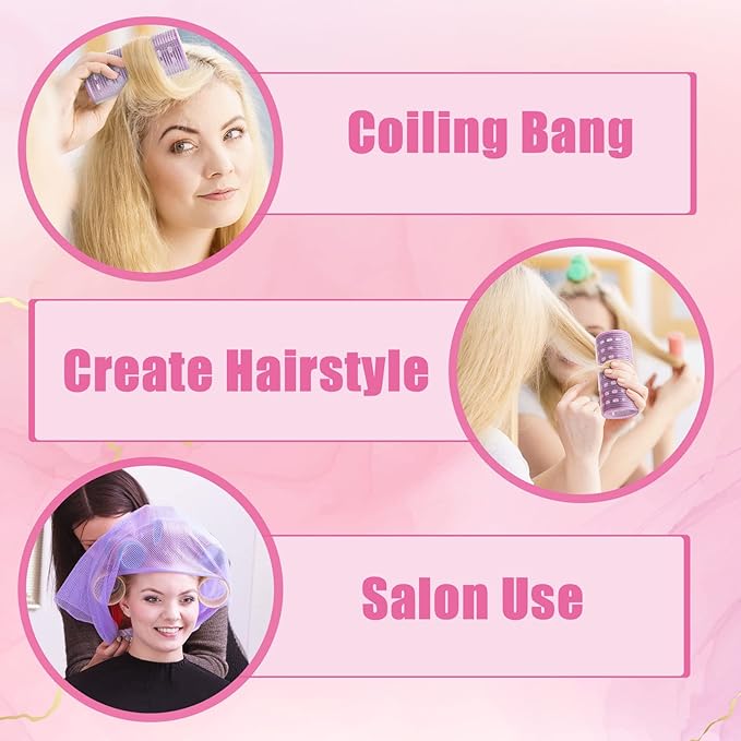 WILLBOND 4 Pcs Long Hair Rollers for Bangs Aluminum Core Curlers Thermal Self Grip Roller for Long and Medium Hair Women Hairstyle(4.7 x 2 Inch,Rose Red, Purple)