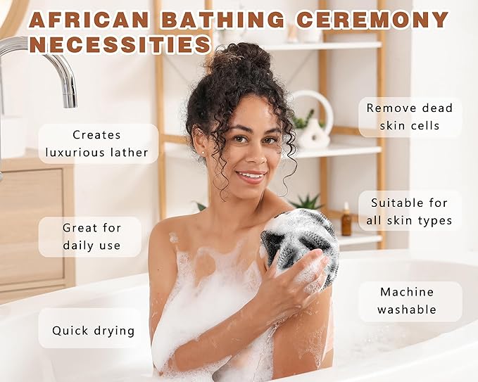 2 Pack African Net Sponge Exfoliating Body Scrubber Bath Sponge for Daily Use (2Black)