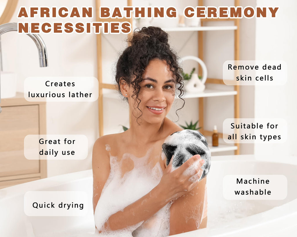 2 Pack African Net Sponge Exfoliating Body Scrubber Bath Sponge for Daily Use (2Black)
